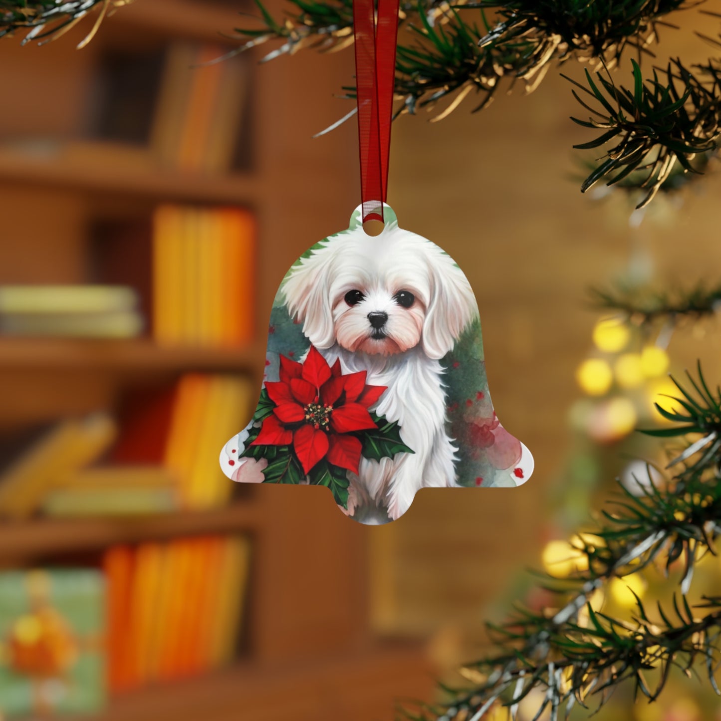 Maltese Double-Sided Metal Bell Ornament: A Delicate Holiday Delight