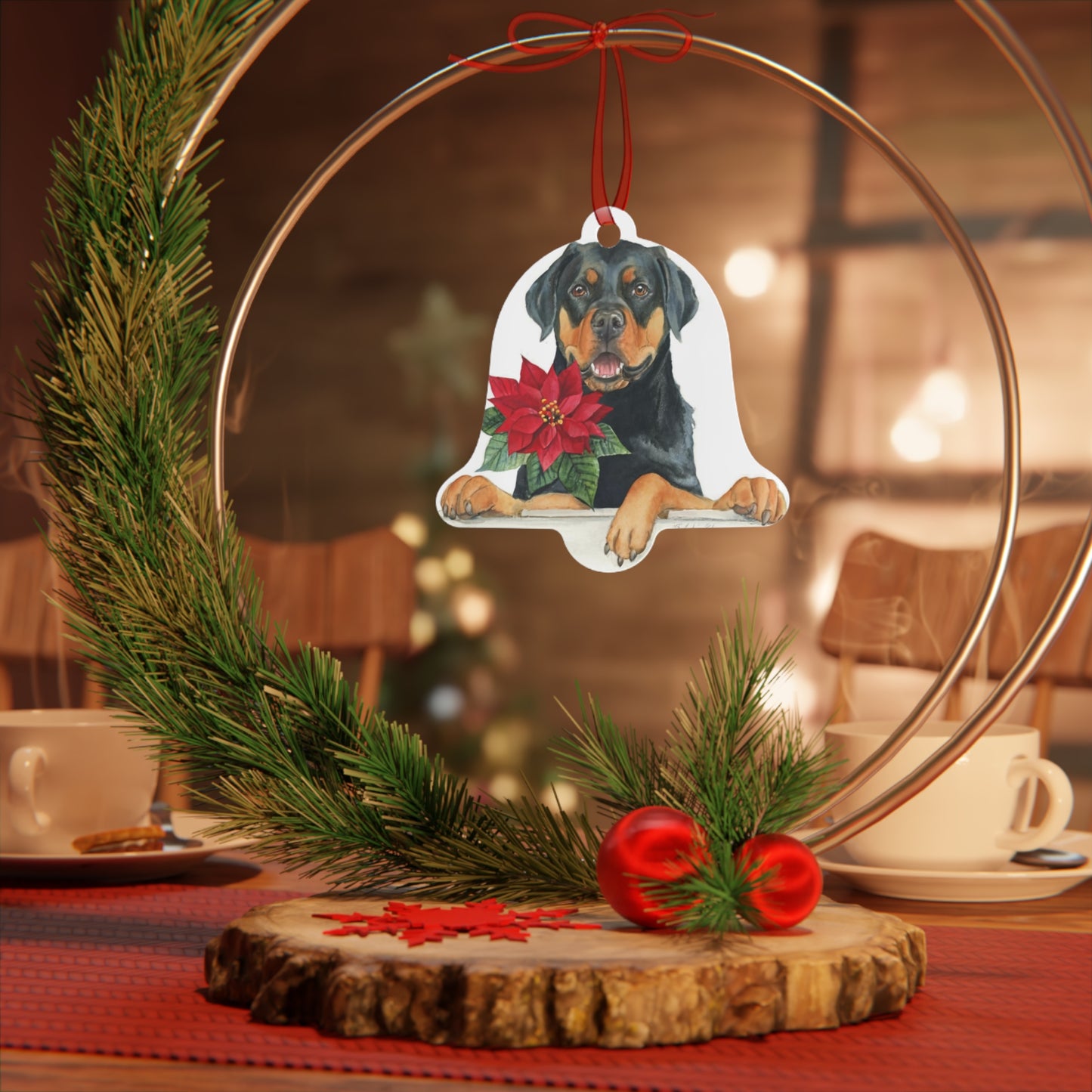 Rottweiler Double-Sided Metal Bell Ornament: Celebrate the Rottweiler's Heart and Strength