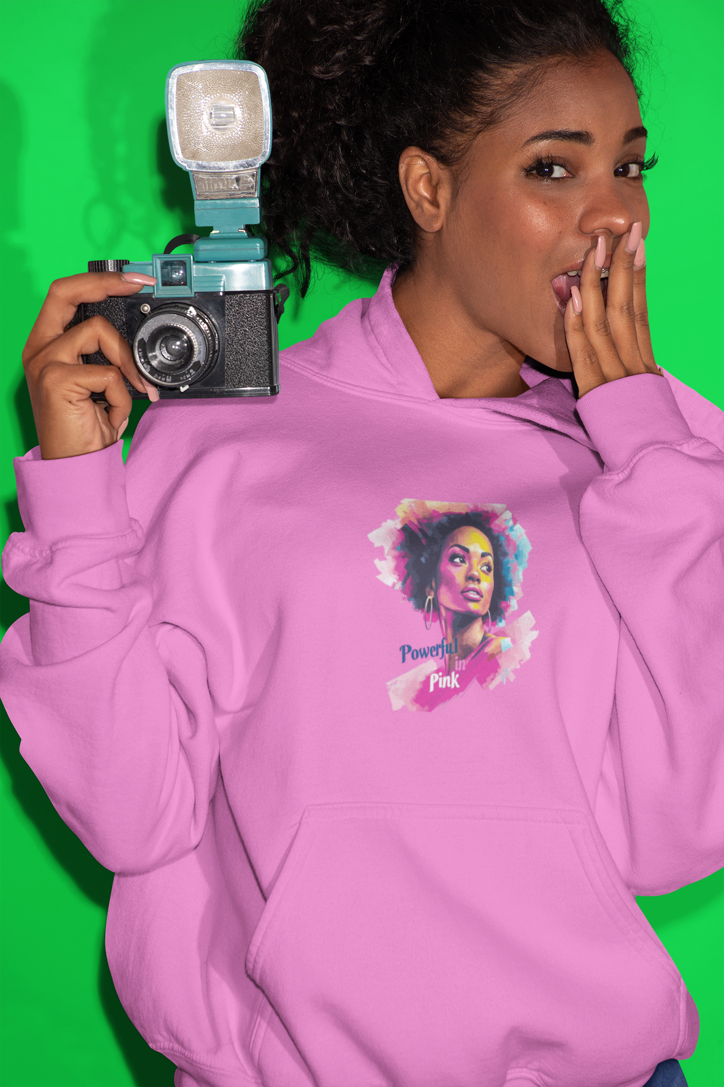 Powerful in Pink Artistic Empowerment Hoodie - with Inspirational Design